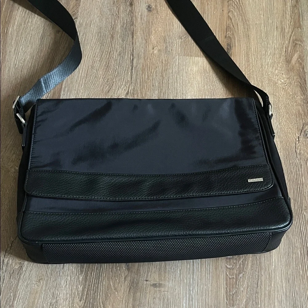 Calvin Klein Messenger Laptop Bag Black Nylon and Faux Leather Trim Bag